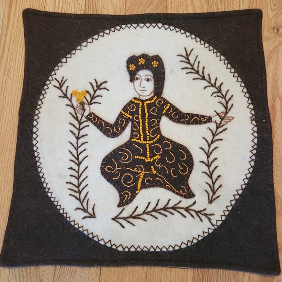Boho Meditation Pillow Case Satin Silk Back Felt Goddess With Beads - Picture 1 of 15